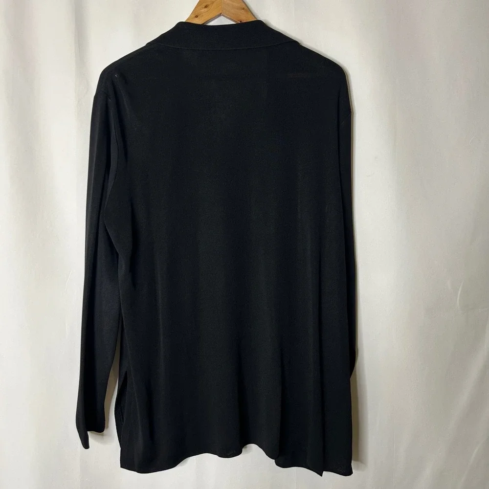 Misook Black Knit Cardigan Sweater Sz‎ L Long Sleeve Collared Open Front Vintage